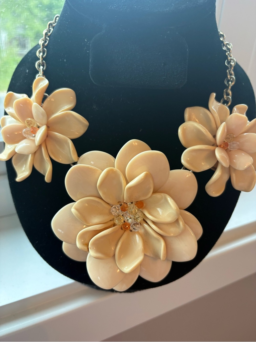 Talbots Floral Statement Necklace in Cream and Orange